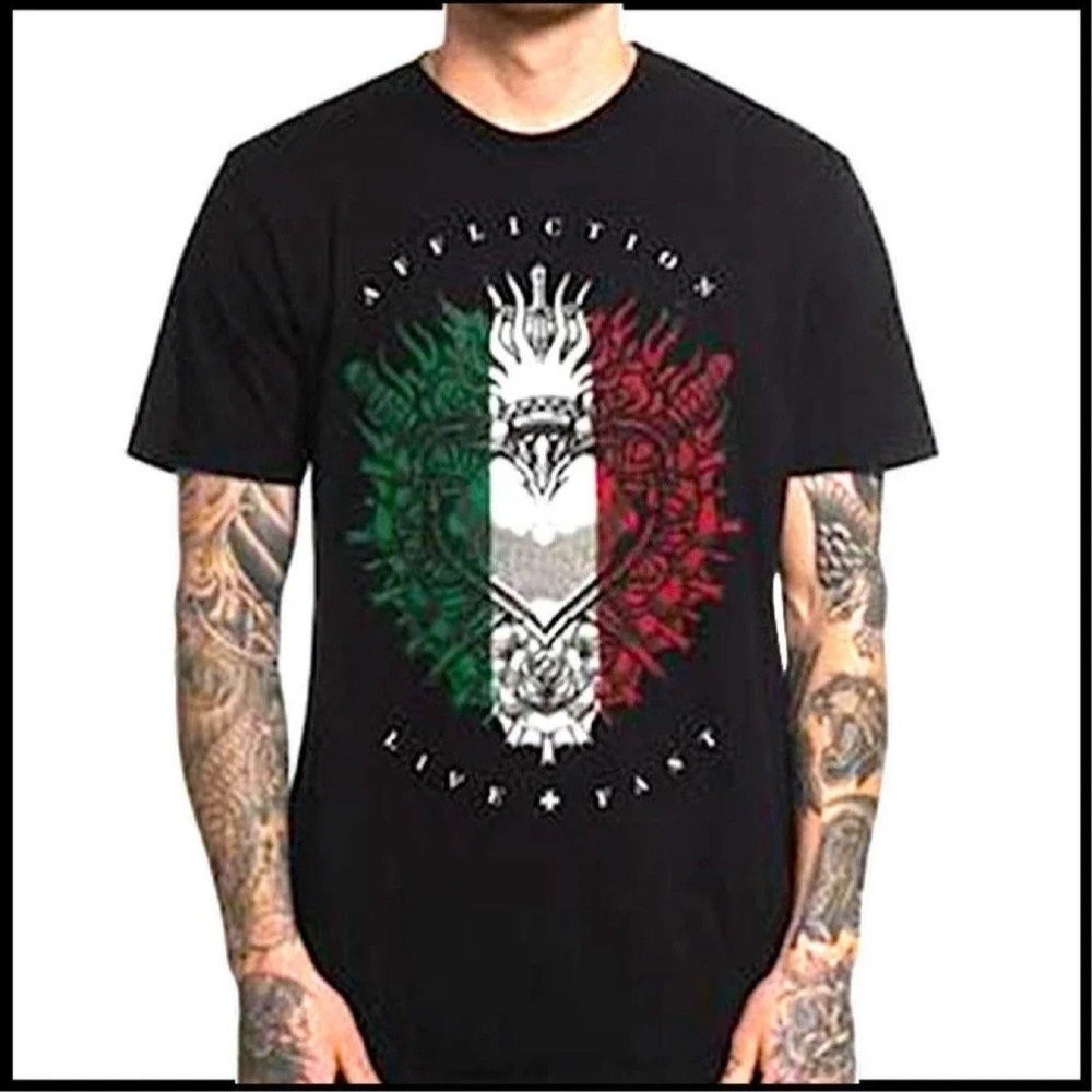 Black Label Affliction men 2XL Ancient Flame short sleeve "Live Fast" rhinestone